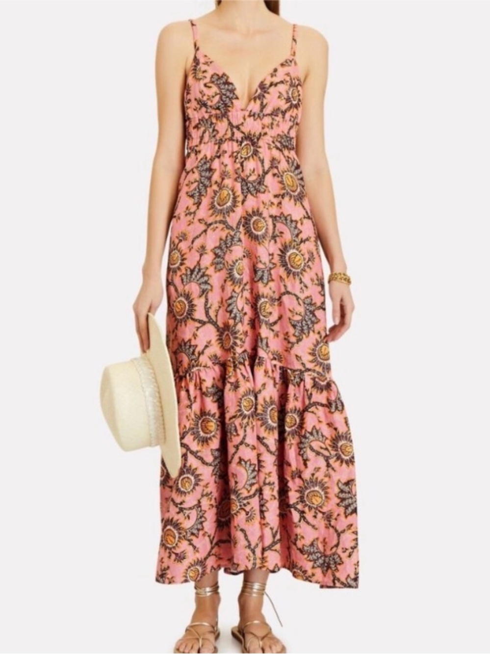 A.L.C. Pink Floral V-Neck Maxi Dress